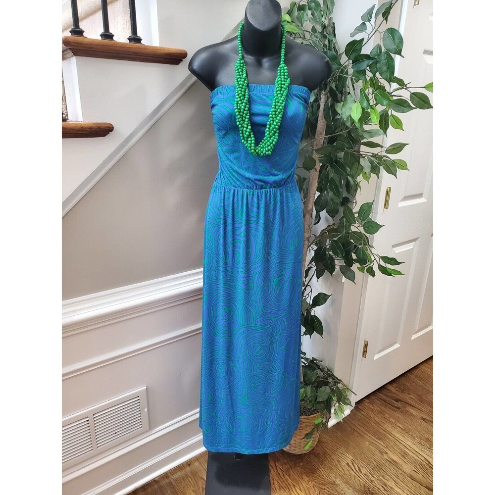 Jubulani Women's Blue & Green Polyester Off The Shoulder Long Maxi Dress Size S